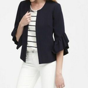 Banana Republic Navy Women's Jacket with Ruffle 3/4 Sleeves